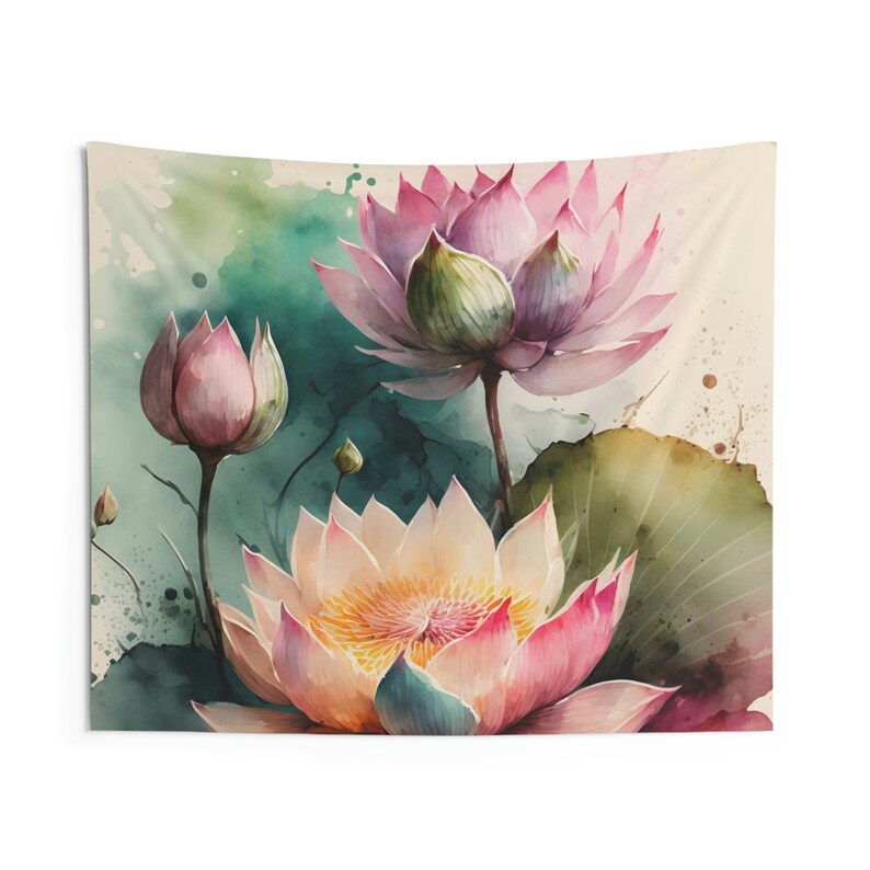 Floral Wall Art Lotus Flower Watercolor Tapestry Botanical Wall Decor