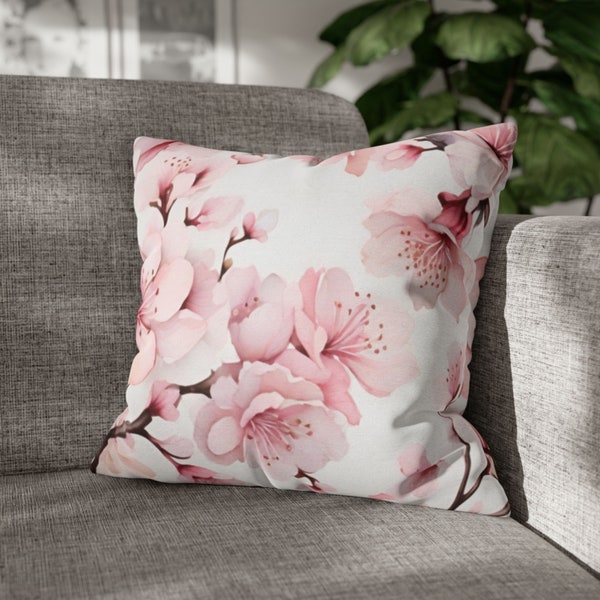 Japanese Cherry Blossom Flower Pillow Cover, Square Sakura Tree Decoration Cushion, Asian Flower Decor, Decorative Pillowcase for Couch