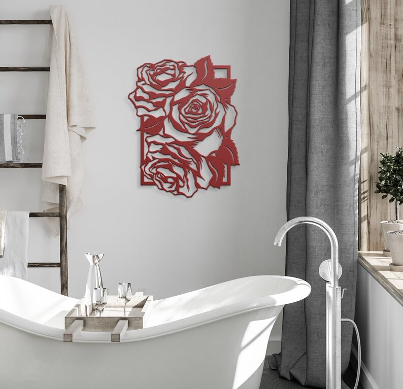 Metal Rose Wall Art Large Botanical Metal Wall Art Rose Wall Etsy