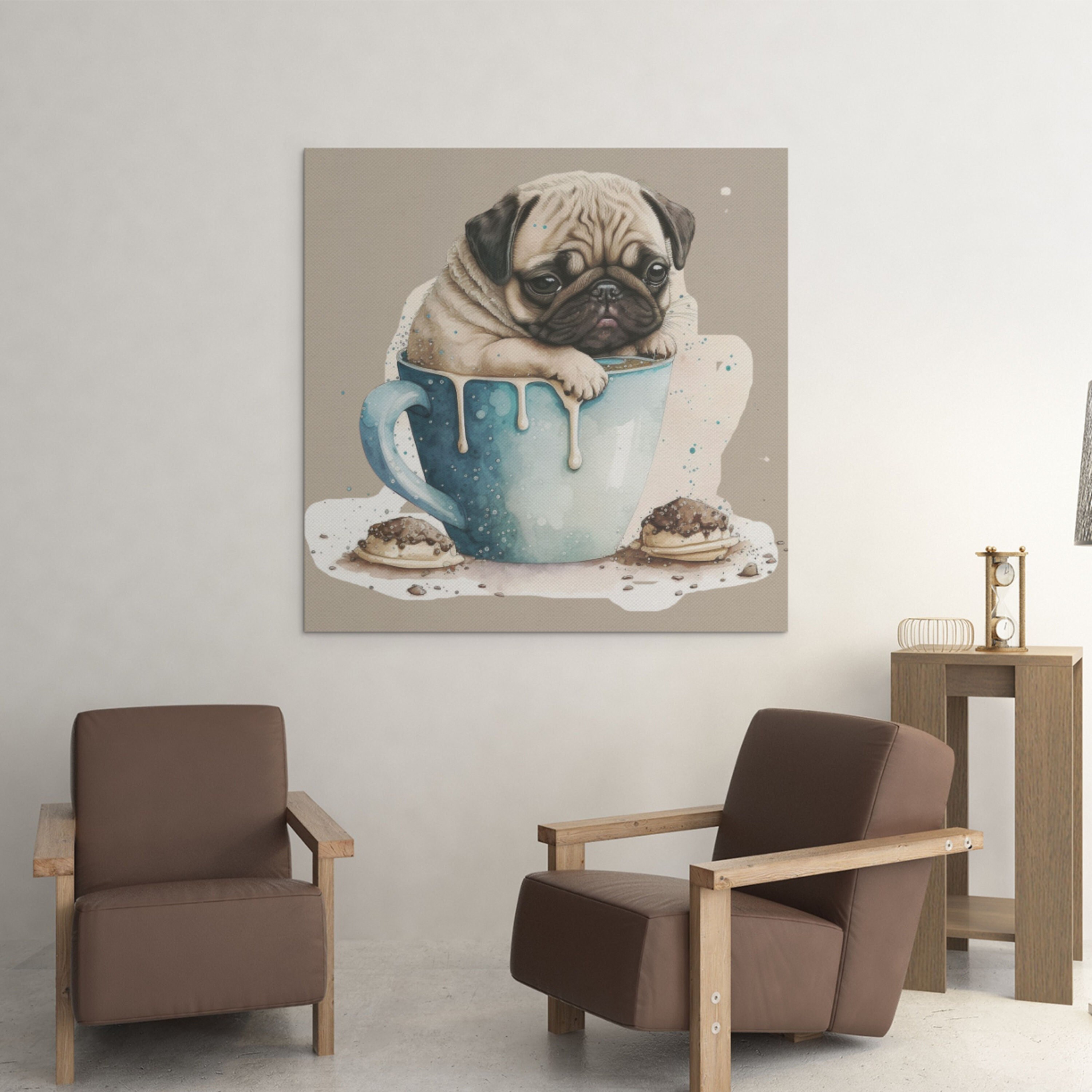 Cute Pug Wall Art Pug Art Pug Gift for Pug Lovers Watercolor Pug Canvas ...