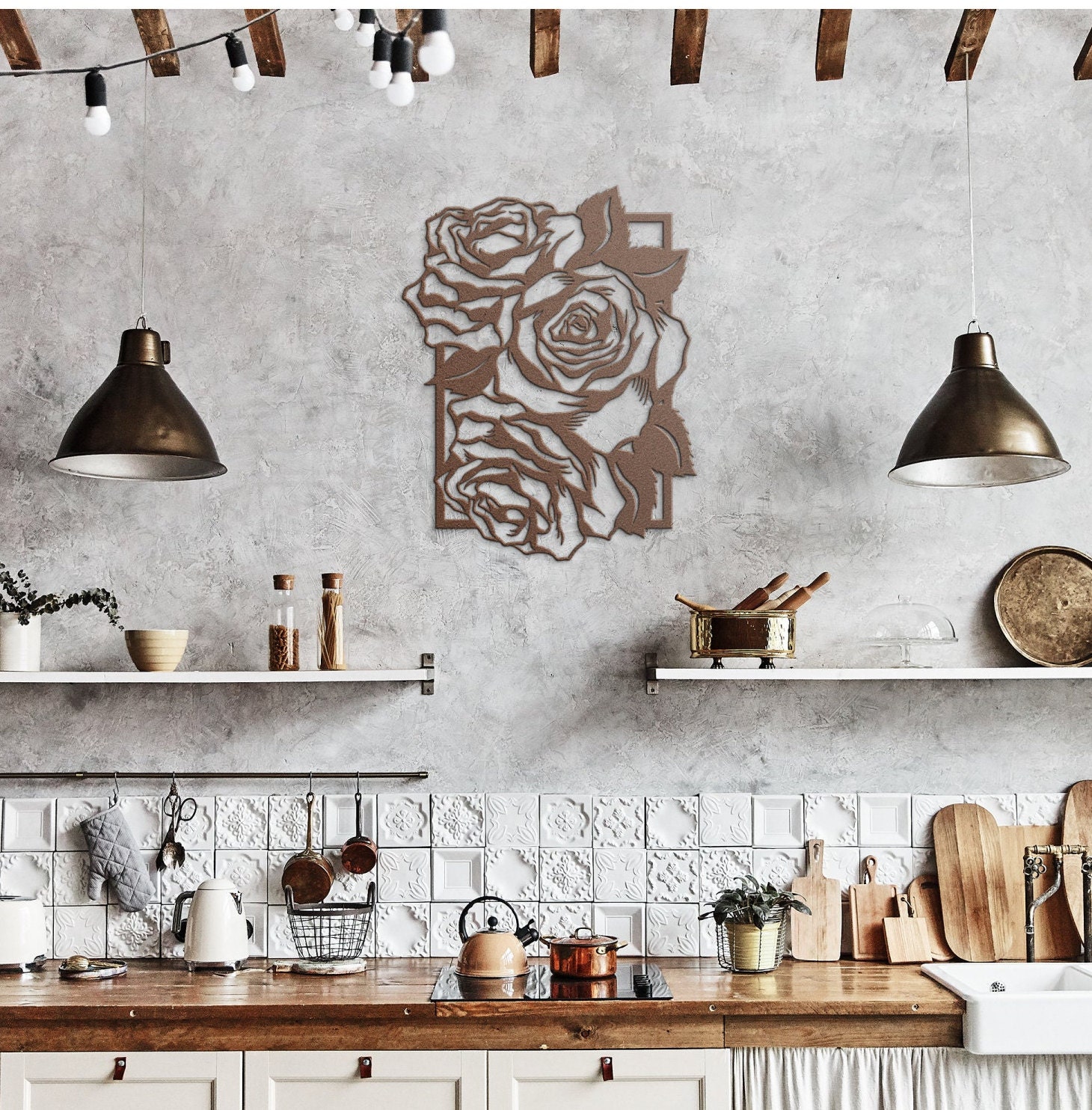 Metal Rose Wall Art Large Botanical Metal Wall Art Rose Wall Etsy