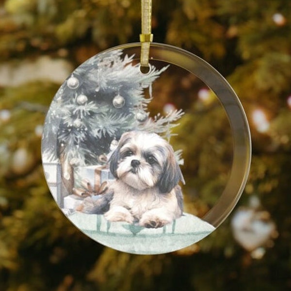 Shih Tzu Art Glass Ornament, Cute Shih Tzu Christmas Tree Decoration, Shih Tzu Lover Gift, Shih Tzu Mom Gift Idea, Dog Breed Bauble Ornament