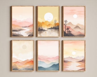 Pack of 6 Watercolor Landscape Decorative Prints - Digital Wall Art
