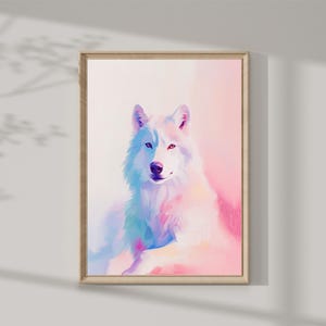 Peinture de chien Husky | Art rose imprimable pour la maison | Téléchargement numérique de la pépinière | décoration de chambre d&#39;enfant