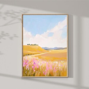 Field Landscape Artwork, Colorful dorm decor, Abstract Art, pastel colors, Living Room decor, Floral Art, Dorm wall decor