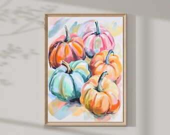 Colorful halloween pumpkins Print | Halloween Wall Decor Print | Fall decor Digital Download | Halloween Printable art - Girl's room decor