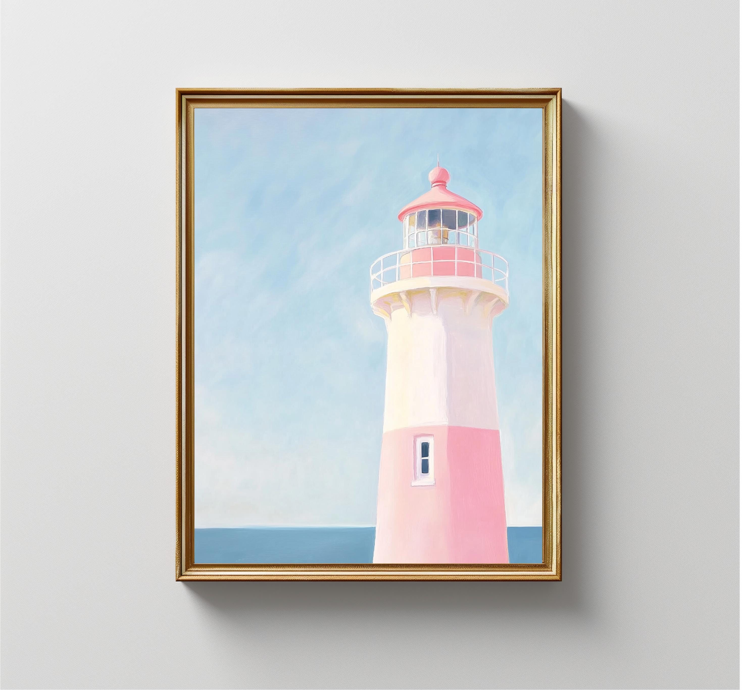 Colorful Pink Lighthouse Painting | Pastel Lighthouse Wall Art Print ...