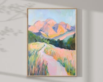 Picture of landscape in pastel colors - Art print with abstract landscape - Digital download - Printable abstract meadow - Home decor