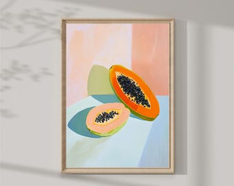 Colorful papaya Painting | Pastel papaya Wall Decor Print | Kitchen decor Digital Download | Impressionist food Printable - digital print