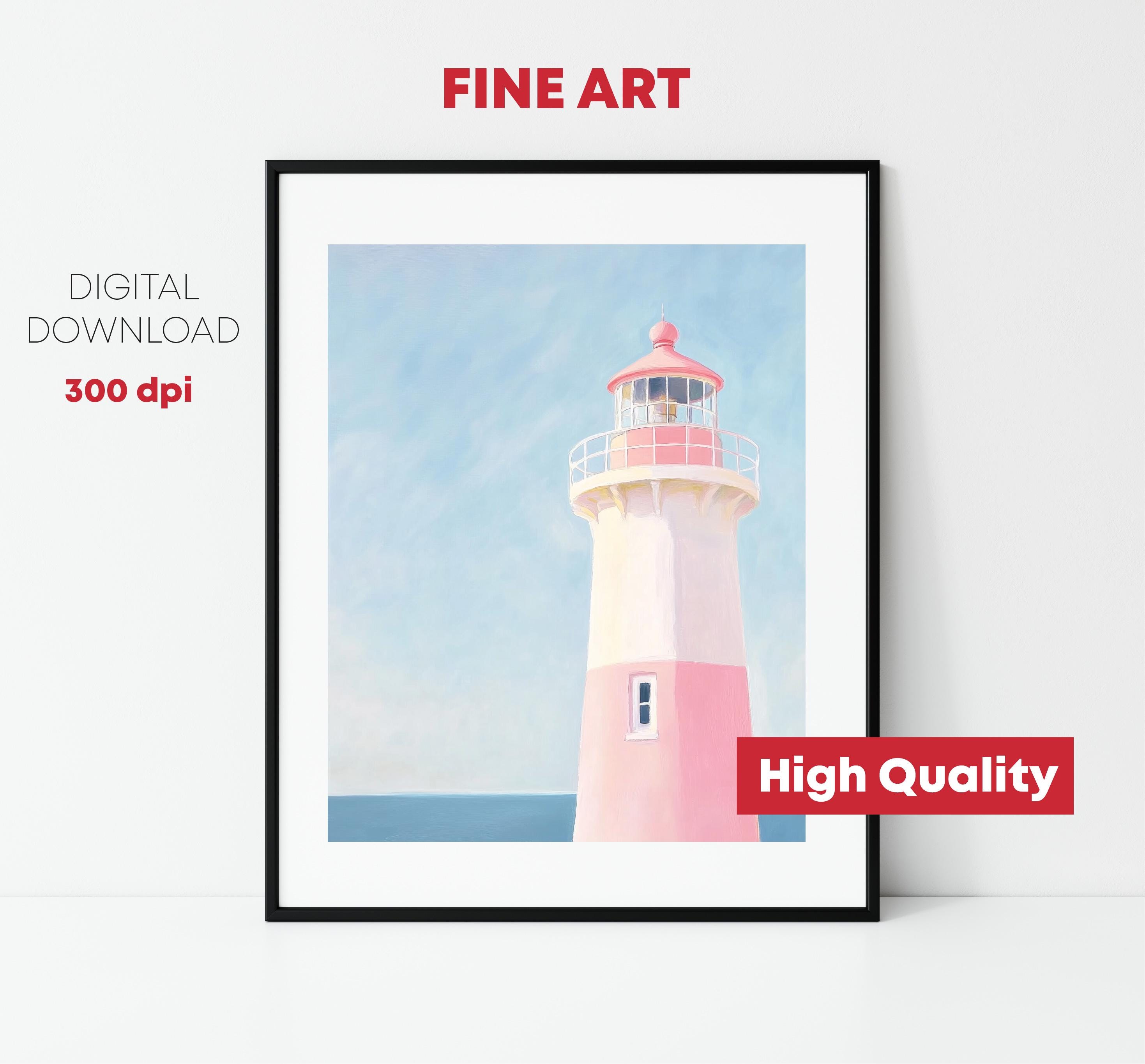 Colorful Pink Lighthouse Painting | Pastel Lighthouse Wall Art Print ...
