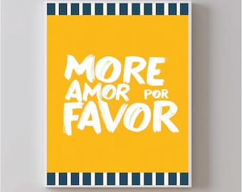 Póster Maximalista - More Amor Por Favor arte de pared - Modern Eclectic Wall Art Amarillo descarga instantánea - Love Quote - Imprimible