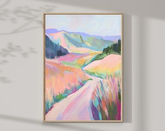 Picture of landscape in pastel colors - Art print with abstract landscape - Digital download - Printable abstract meadow - Home decor