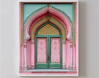 Indian Decor Door Travel Photography, Jaipur Illustration, Jaipur Poster, Jaipur Poster, India travel poster, bedroom decor in trend,