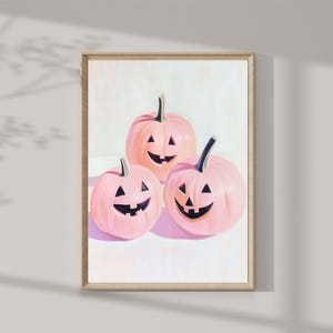 Pink halloween pumpkins Art Print | Pink Pastel Halloween Wall Art Print | Party decor Digital Download | Printable art - Girl&#39;s room decor