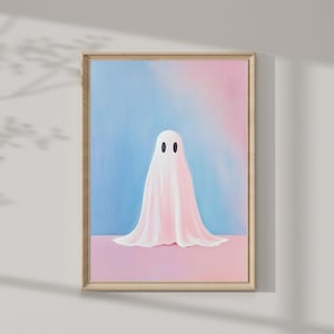 Halloween Ghost Pink Art Print | Pink Halloween art Wall decor | Fall decor Digital Download | Halloween Printable art - Girl&#39;s room decor