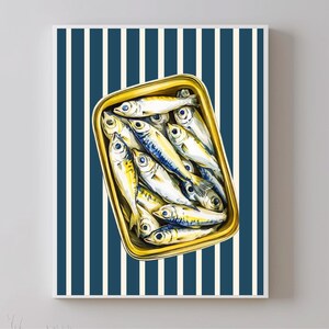 Sardine Art Print - Nautical Kitchen Wall Art | Coastal Fish Decoration for Dining Room and Restaurant - Sardine Canvas - Vertical Print