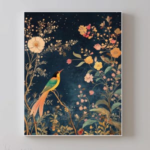 Traditional Persian Art Illustration with Bird | Above bed Wall Art - Trendy Art - living decor print