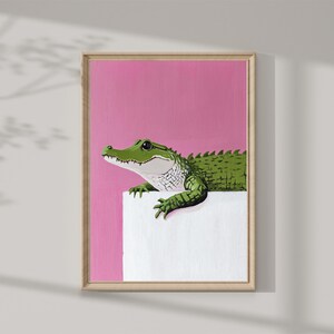 Pink and Green Crocodile Painting | Home Decor Wall Art Print | Digital Print | Pink Animal Printable - children&#39;s room decor