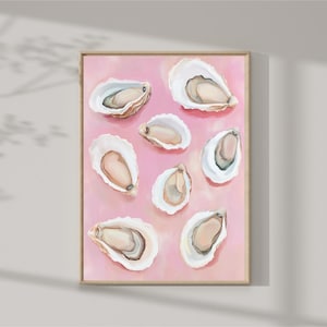 Pintura de Conchas de Ostra Rosa Pastel | Impresión de Arte Abstracta de cocina | Decoración Comedor Imprimible Descarga Digital