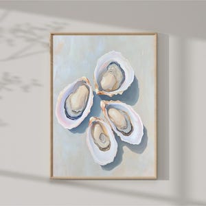 Pastel Colors Oyster Shell Painting | Abstract Coastal Beach House Kitchen Art Print | Colorful Dining Room Printable Digital Download