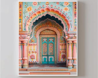 Indian Decor Door Travel Photography, Jaipur Illustration, Jaipur Poster, Jaipur Poster, India travel poster, bedroom decor in trend,