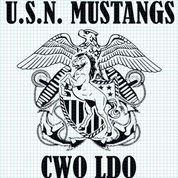U.S.N. Mustang crest and text