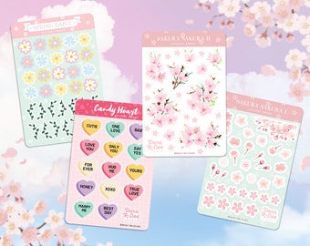 Daisy Flower, Candy Heart, Kirschblüte, Clear Sakura Sticker Sheets, für Planners Journal Notebook oder Scrapbook