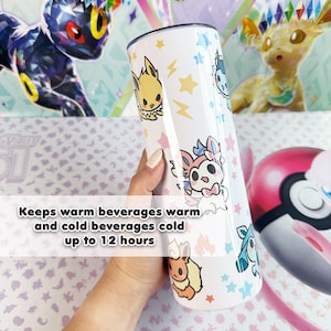 Pokimon Tumbler Eevee Evolutions For Gift Water Bottle 20oz Tumbler For Cold Beverage Bottle Iced Coffee For Car With Straw Tumbler With Lid