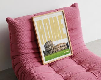 Rome Colosseum Vintage Travel Print, Italy Cityscape Wall Art