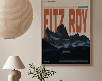 Fitz Roy Mountain Art Print, Patagonia Landscape Poster, Minimalist Nature Decor