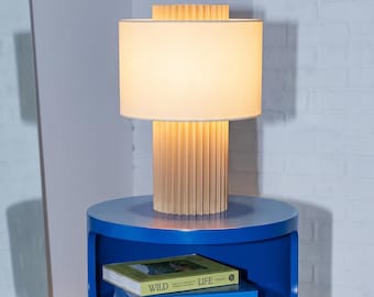 Nowoczesna lampa stołowa drukowana w 3D – lampka nocna na podstawie kolumny, wystrój salonu w stylu mid-century, ciepłe światło