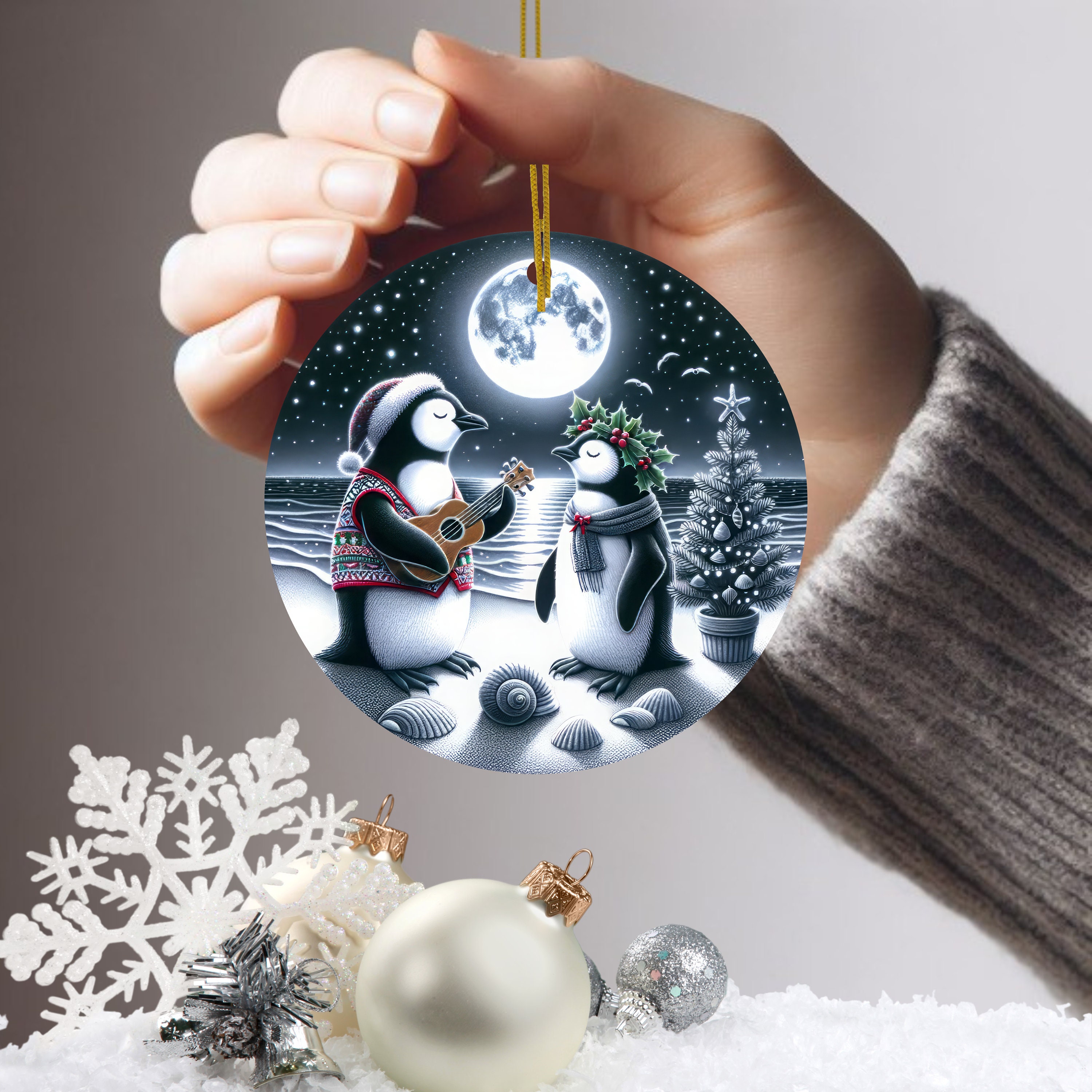 Discover Ornament for Christmas Couple, Elegant Penguin Design