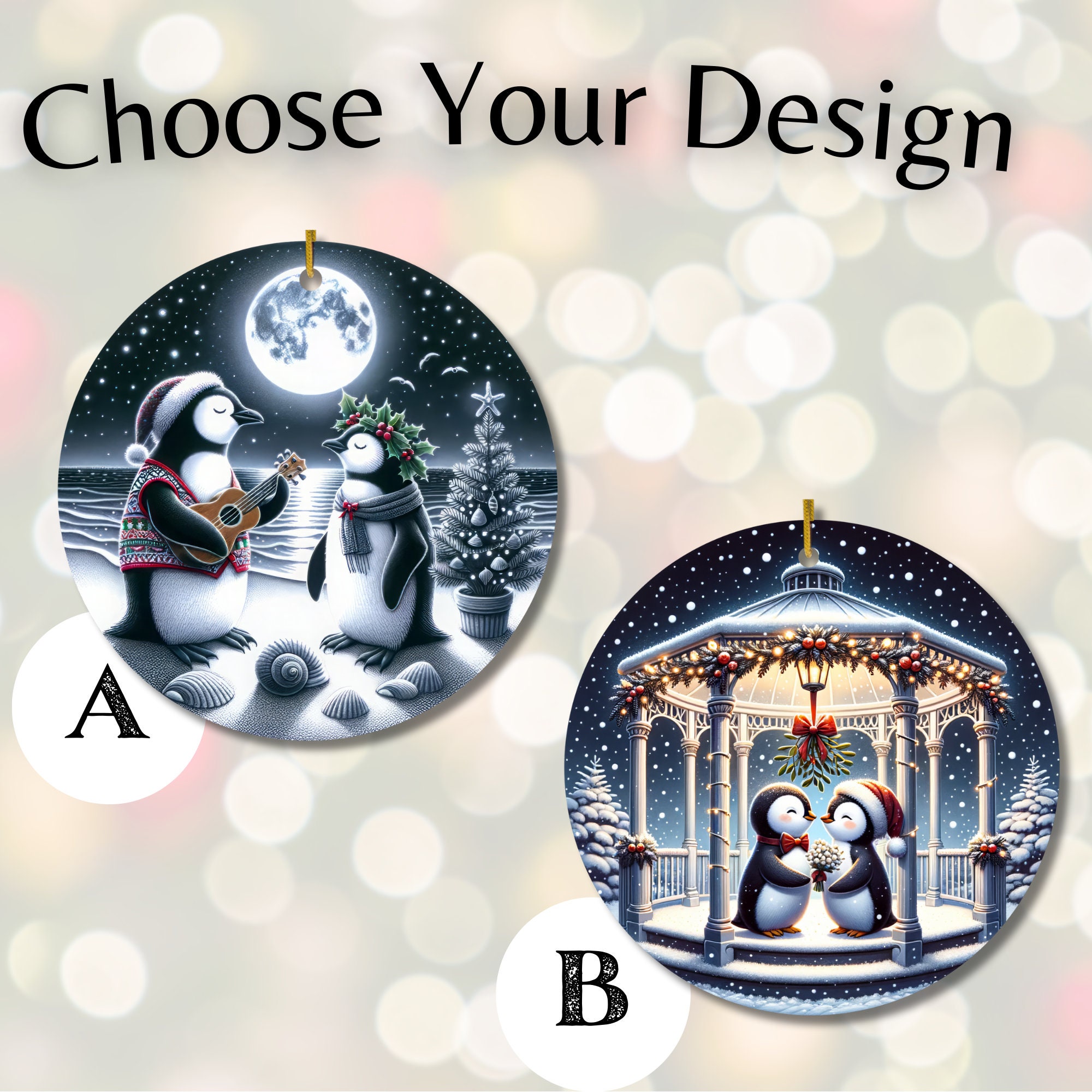 Discover Ornament for Christmas Couple, Elegant Penguin Design