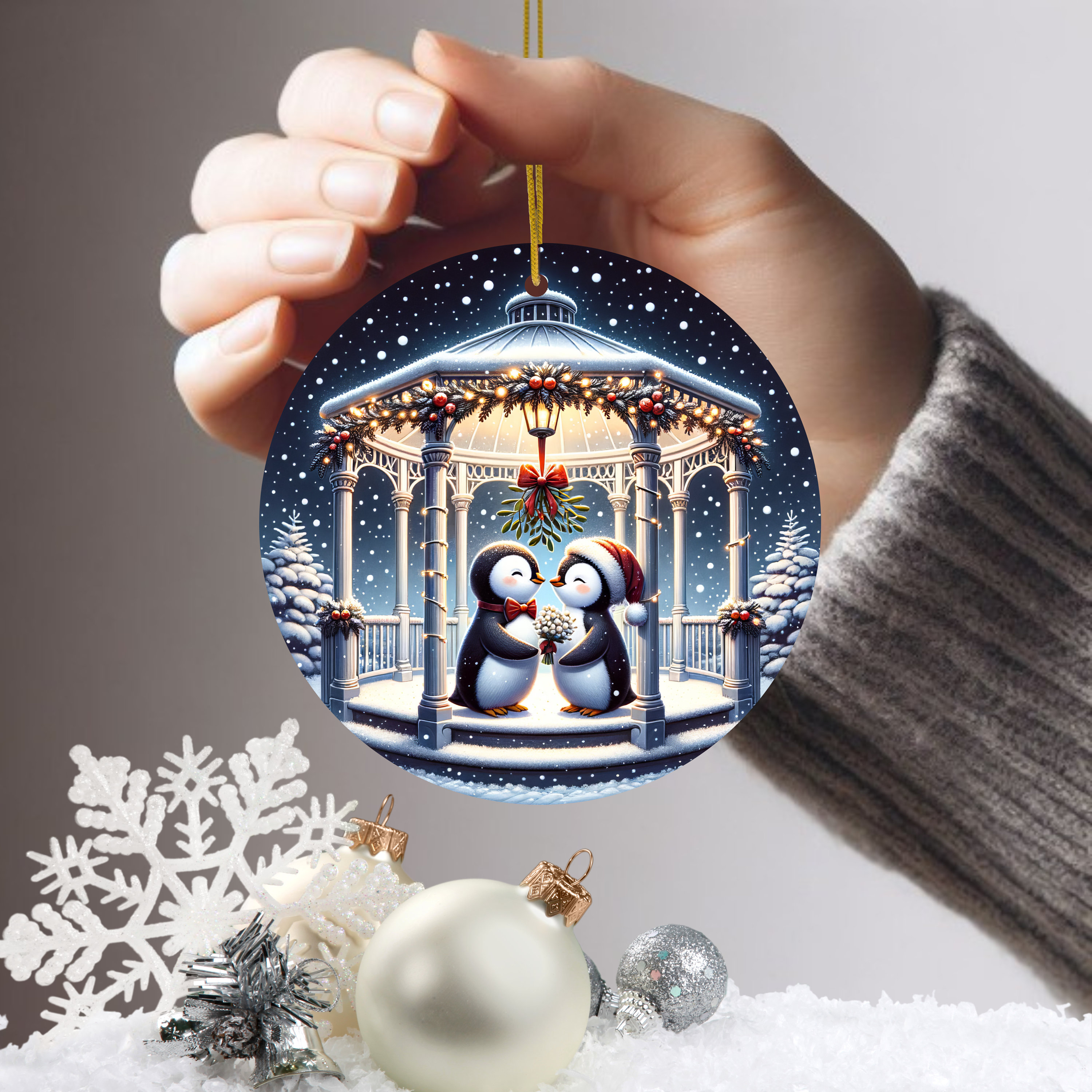 Discover Ornament for Christmas Couple, Elegant Penguin Design