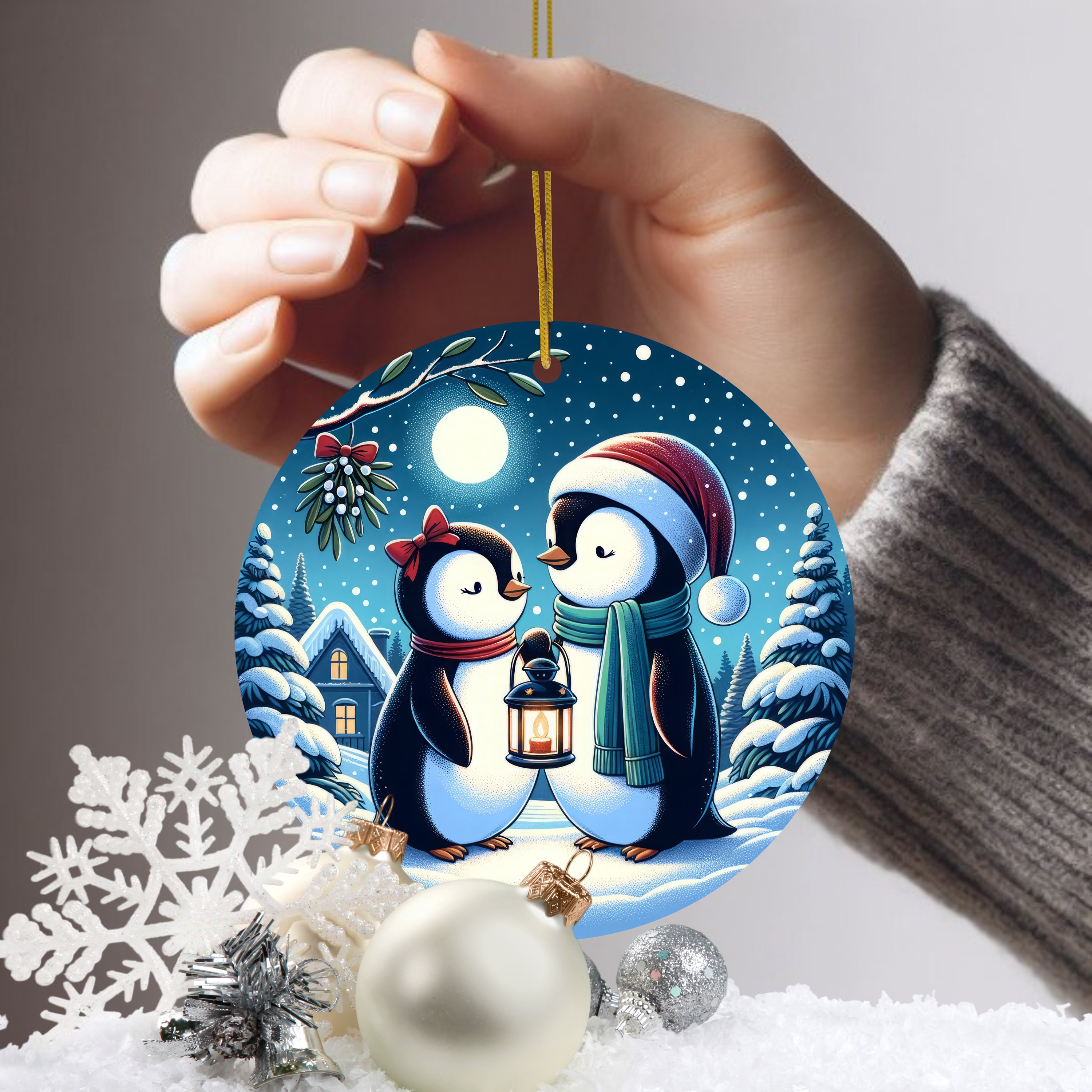 Discover Ornament for Christmas Couple, Elegant Penguin Design