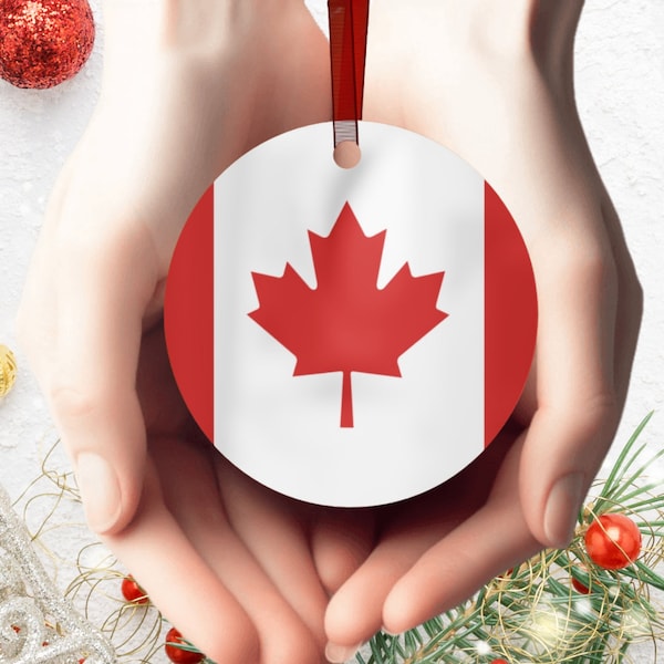 Canada Flag Ornaments for Christmas Tree | Canadian Travel Souvenir Ornament | Christmas Xmas Decor | Round / Bell (Metal)