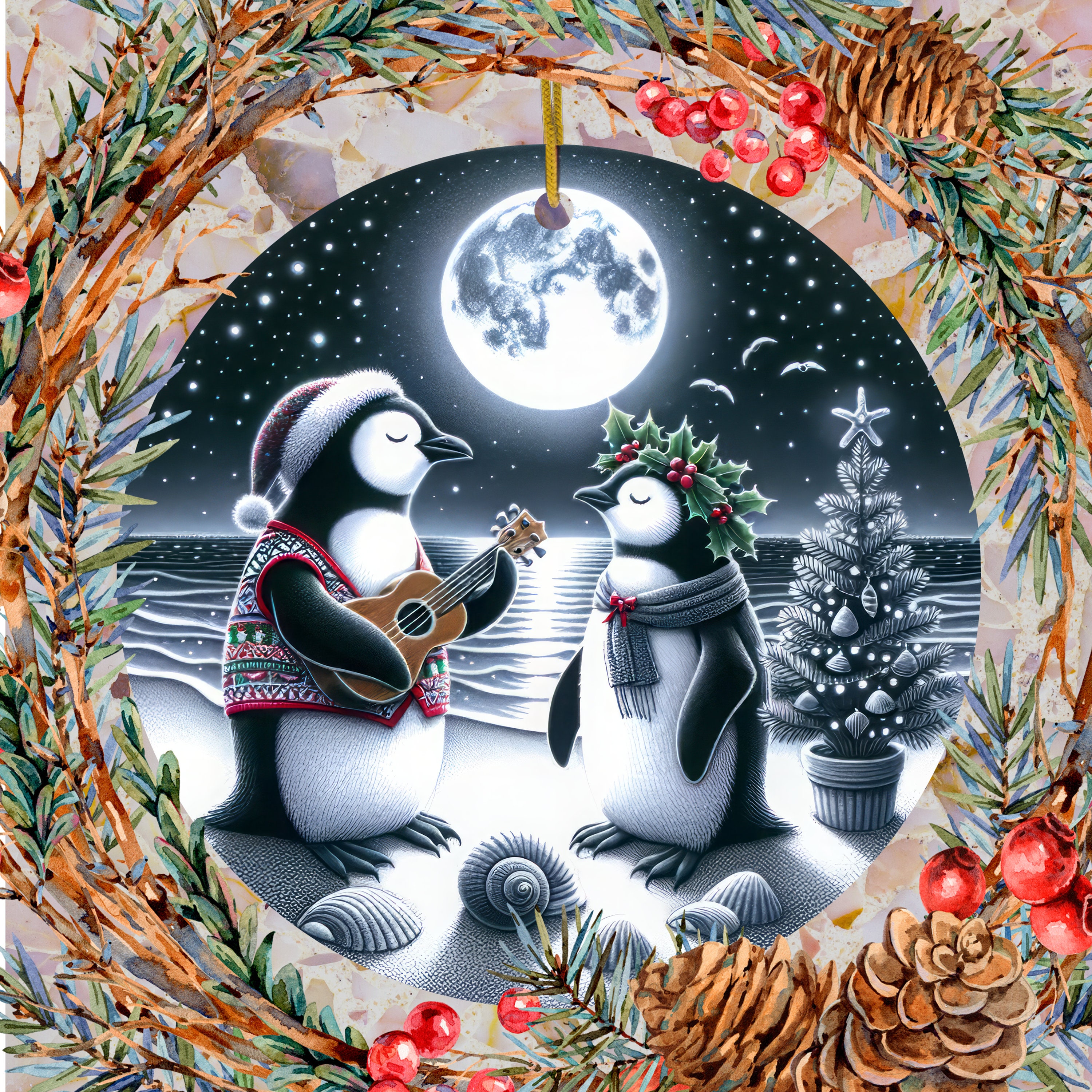 Discover Ornament for Christmas Couple, Elegant Penguin Design