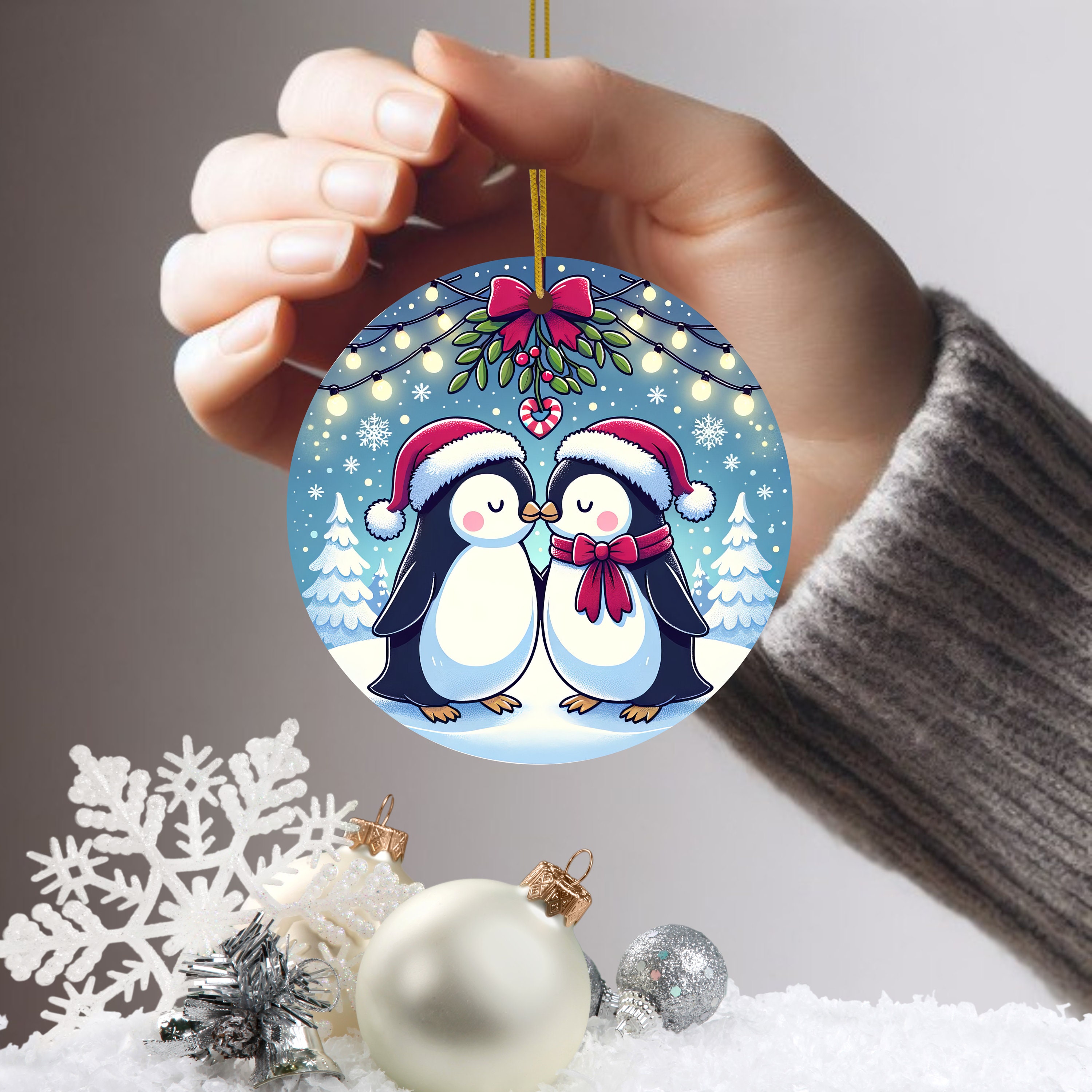 Discover Ornament for Christmas Couple, Elegant Penguin Design