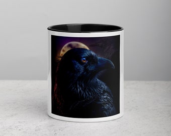 Raven Mug with Color Inside | Ceramic Mugs | Gifts for Outdoors Lovers | Gifts for Birdwatchers