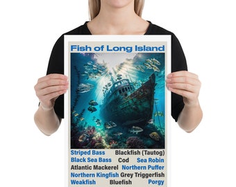 Fish of Long Island Poster | Unframed | 12x18 | Physical Prints | Gift for Fisherman | Wall Art