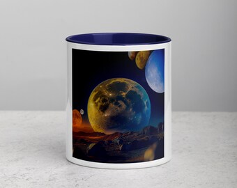 Many Moons Mug with Color Inside | Ceramic Mugs | Gifts for Space Lovers | Full Moon