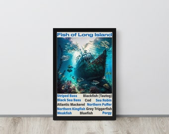 Fish of Long Island Poster | Framed | 12x18 | Physical Prints | Gift for Fisherman | Wall Art