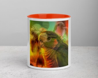 Monk Parakeet - Blended Art Mug with Color Inside | | Ceramic Mugs | Gifts for Outdoors Lovers | Gifts for Birdwatchers