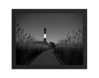 Ingelijste zwart-witfoto van Fire Island Lighthouse | | landschapsfotografie Kunst aan de muur | Zwart &Wit | Z + W