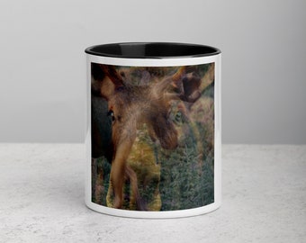 Rocky Mountain Moose - Blended Art Mug with Color Inside | Ceramic Mugs | Gifts for Outdoors Lovers