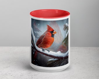 Cardinal in the Snow Mug | Blended Photography + AI Art | Coffee Mugs | Nature | Winter | Gifts for Birdwatchers