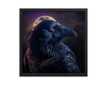 Framed Raven Blended Art Poster | Square Print | Wall Art | Gifts for Birdwatchers | Photography | Wall Decor