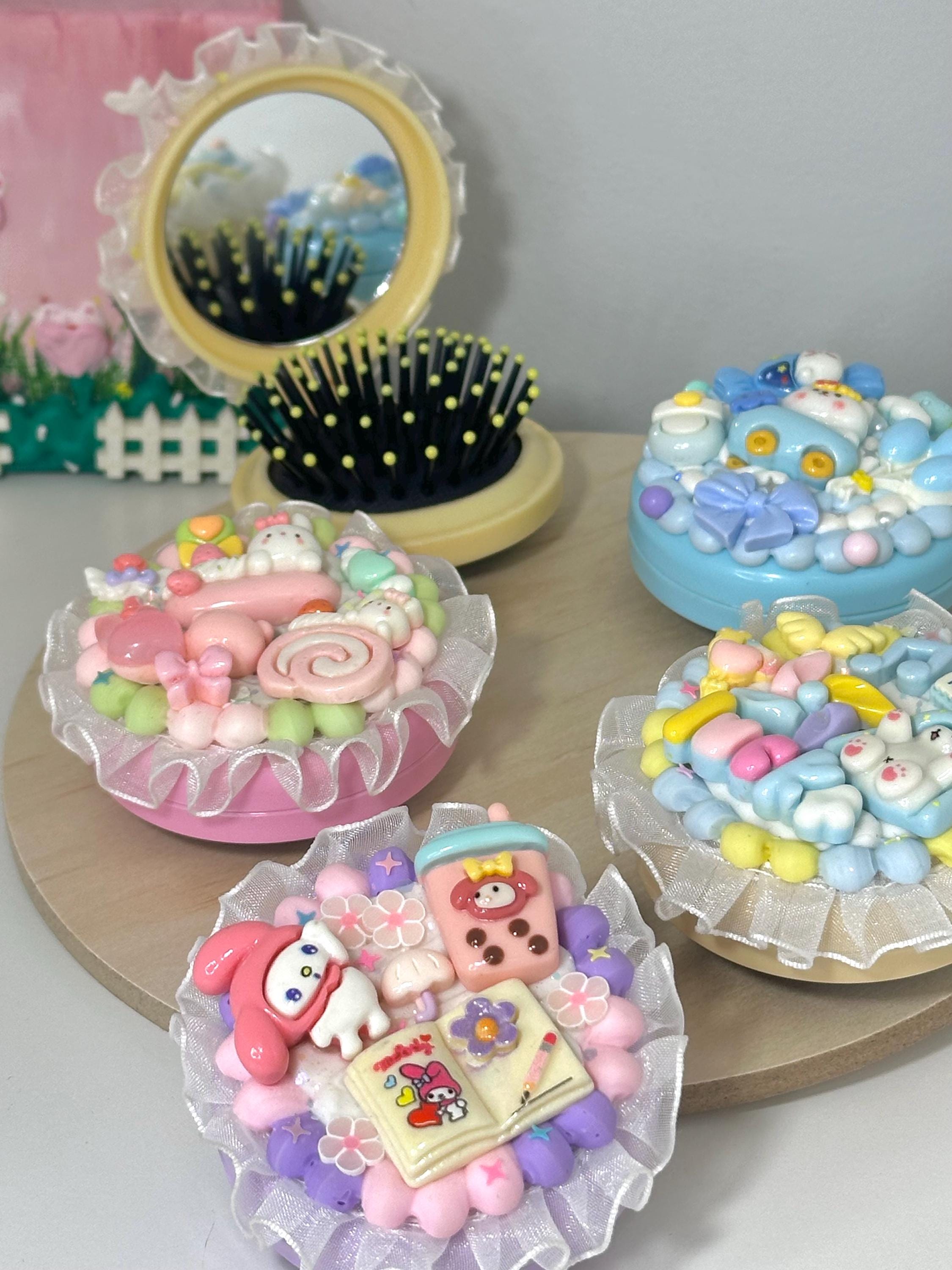 Compact Mirror With Handmade Decoden Decoration for Personalized