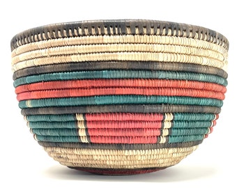 Vintage Nigerian Hausa Multi-Color Coiled Basket (Boho/Southwestern)