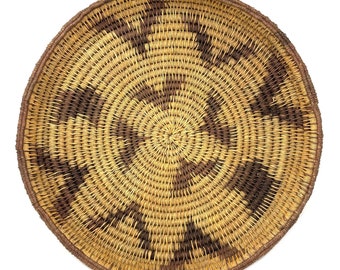 Vintage African Coiled Basket/Tray with Neutral Pattern
